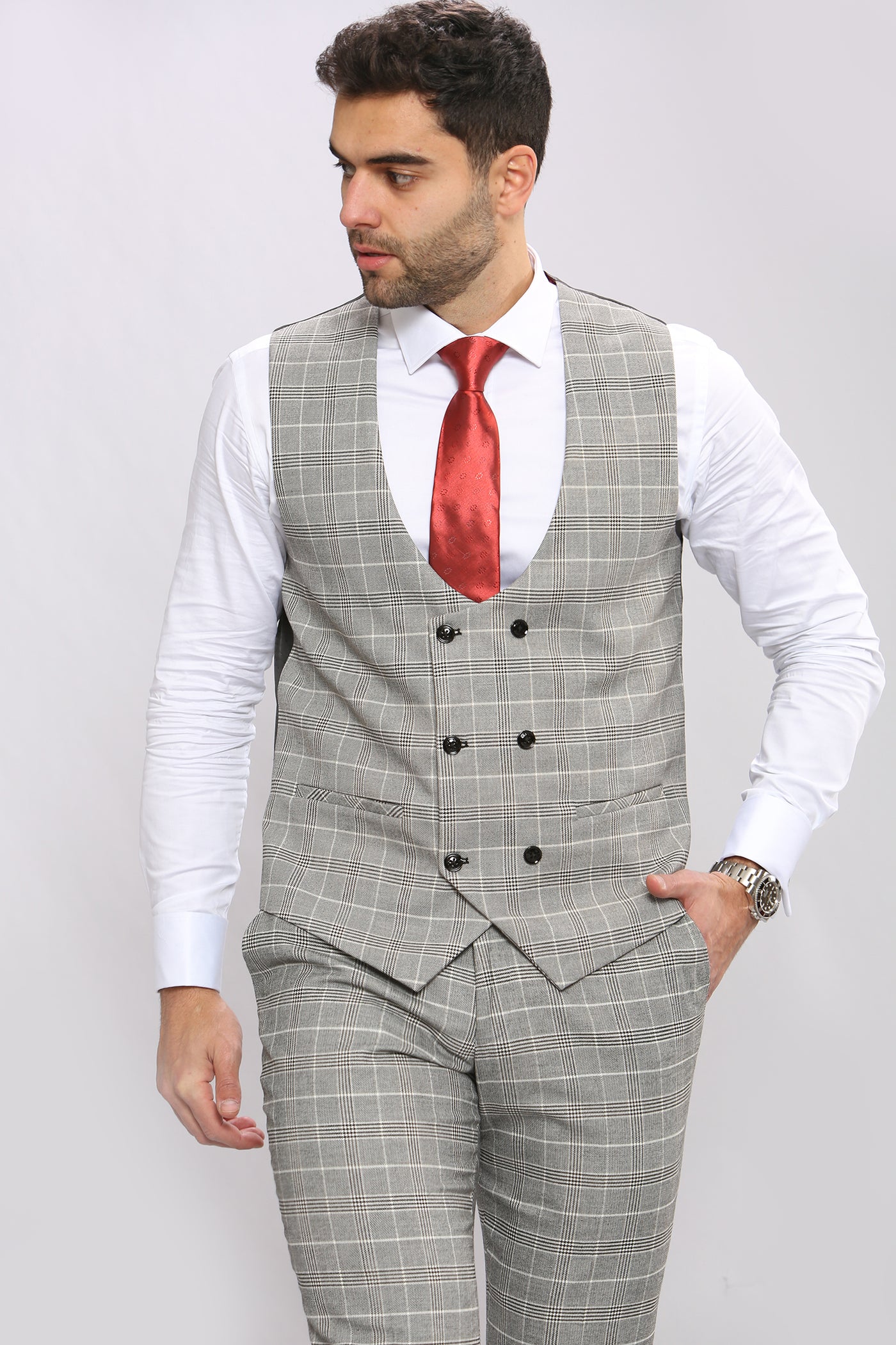 ROSS - Grey Check Three Piece Suit