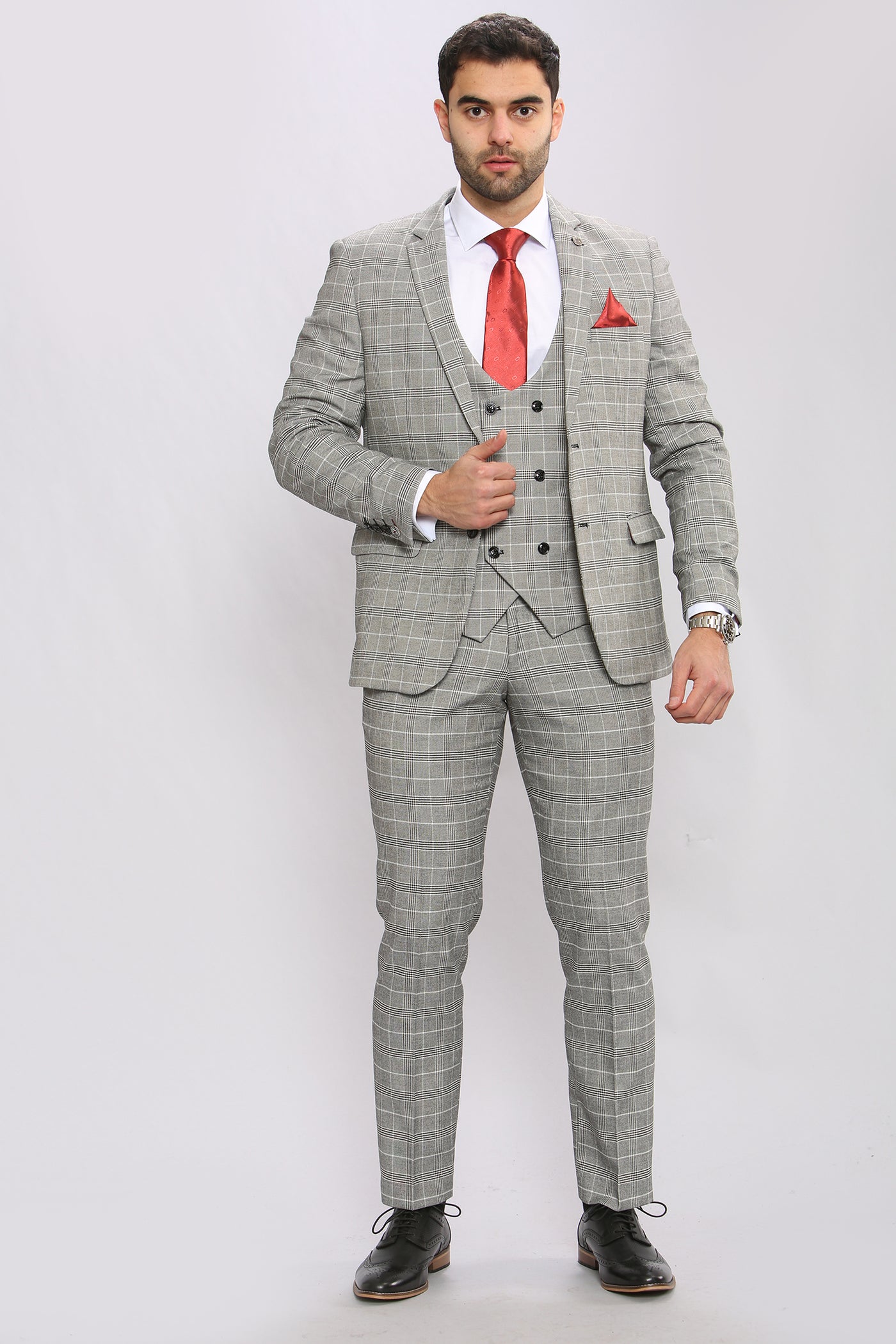 ROSS - Grey Check Three Piece Suit