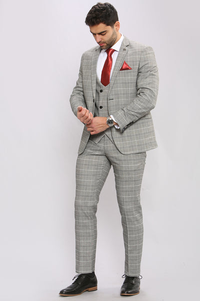 ROSS - Grey Check Three Piece Suit