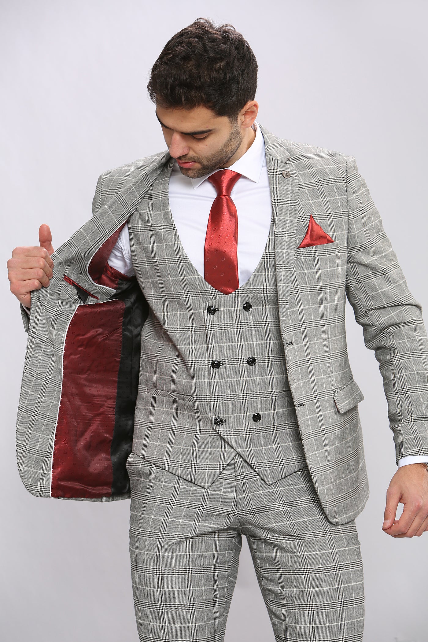 ROSS - Grey Check Three Piece Suit