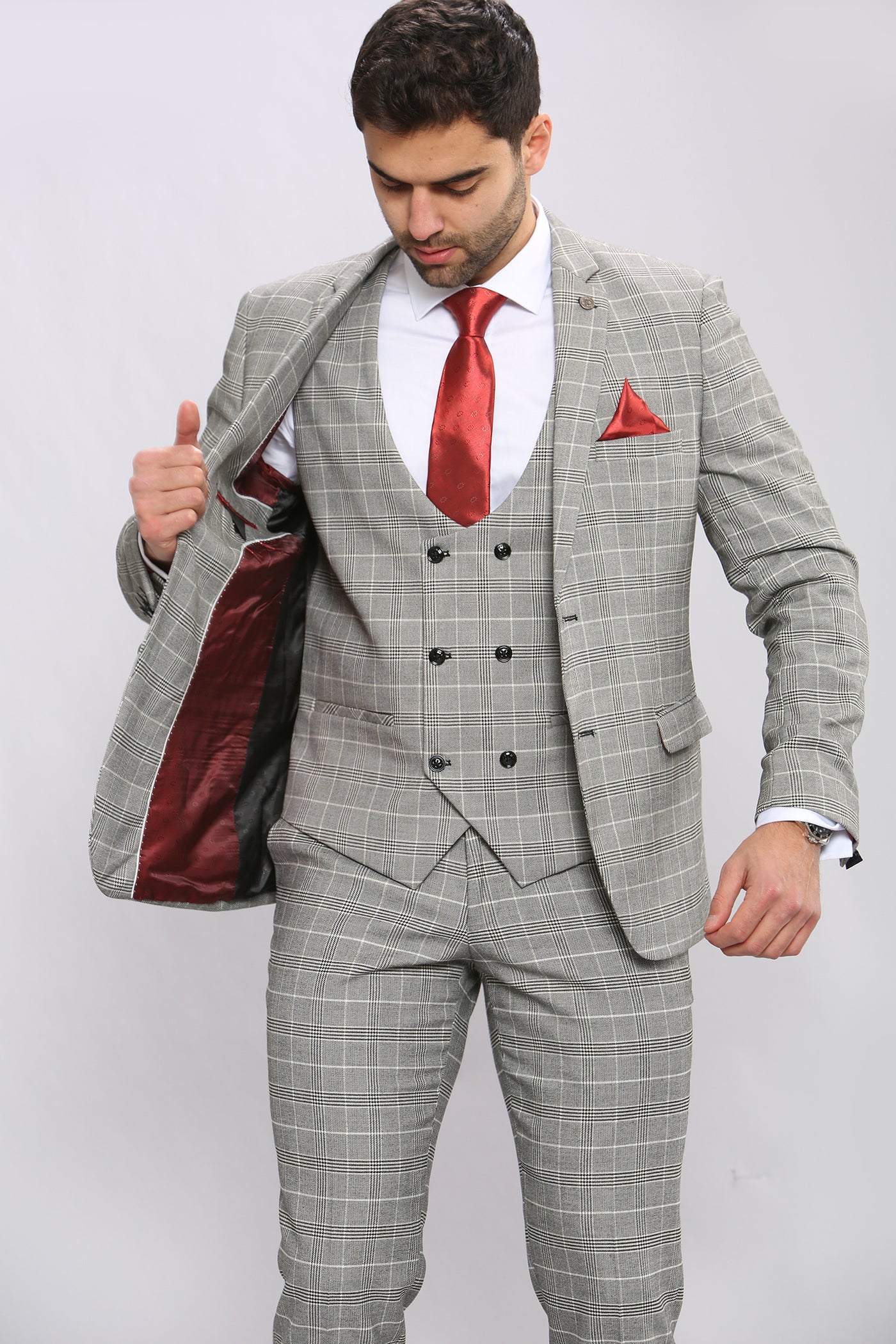ROSS - Grey Check Three Piece Suit