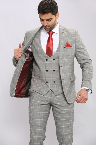 ROSS - Grey Check Three Piece Suit