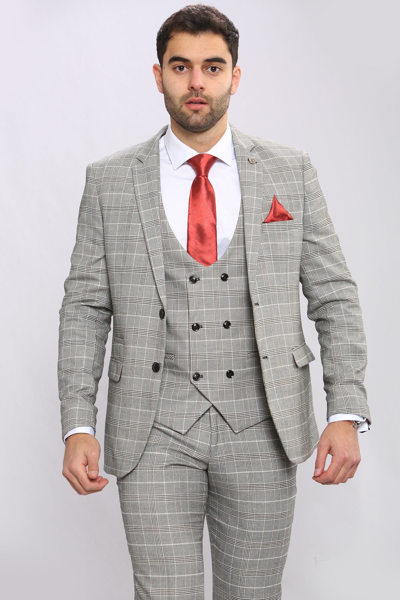 ROSS - Grey Check Three Piece Suit
