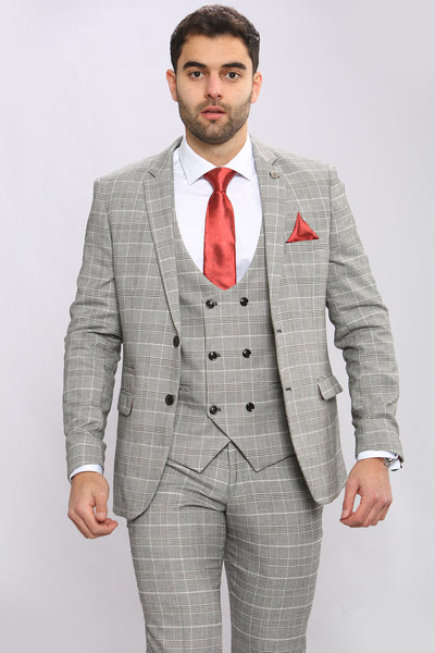 ROSS - Grey Check Three Piece Suit