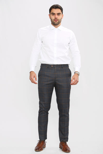 JENSON - Marine Navy Check Trousers