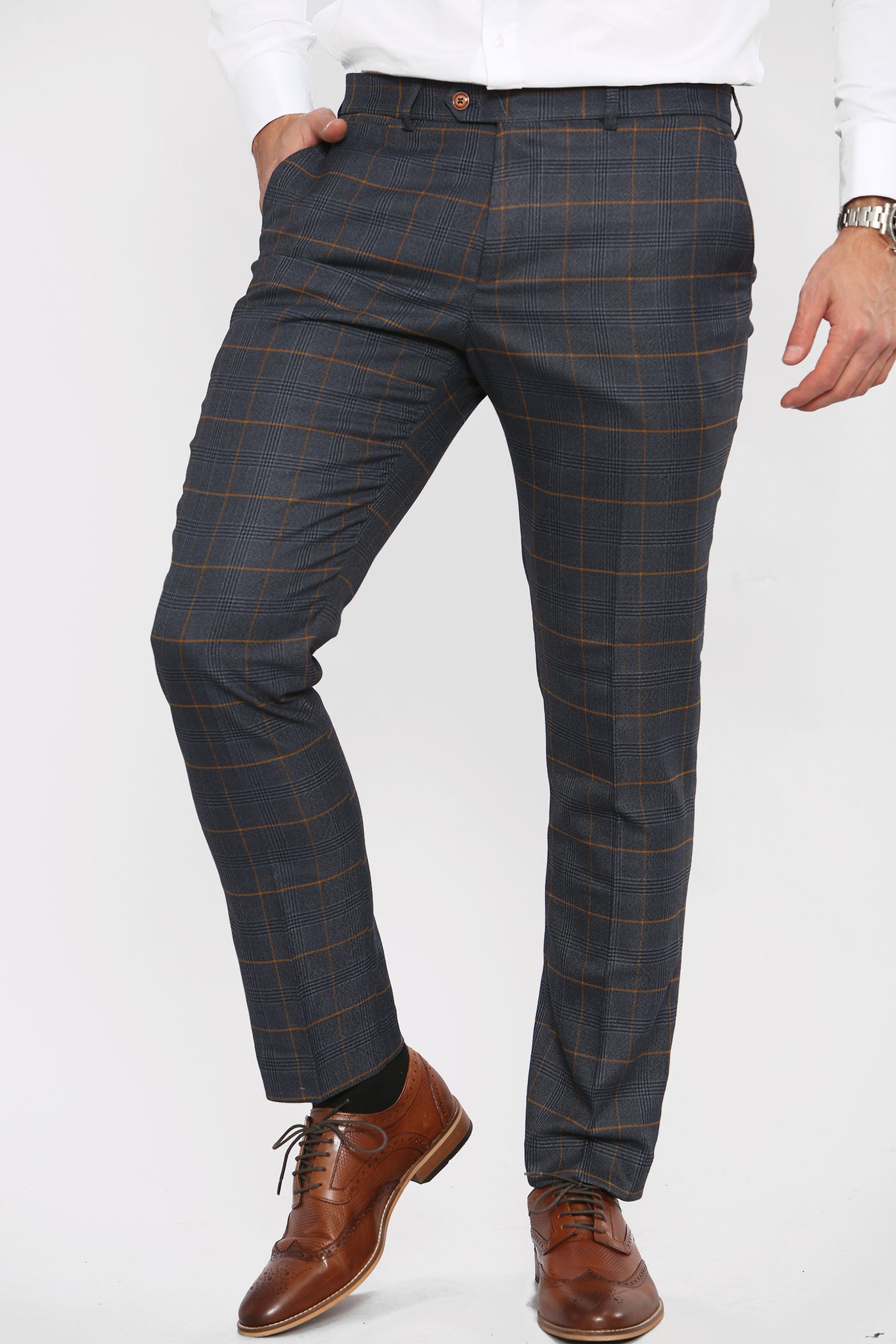 JENSON - Marine Navy Check Trousers