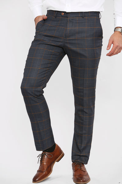 JENSON - Marine Navy Check Trousers