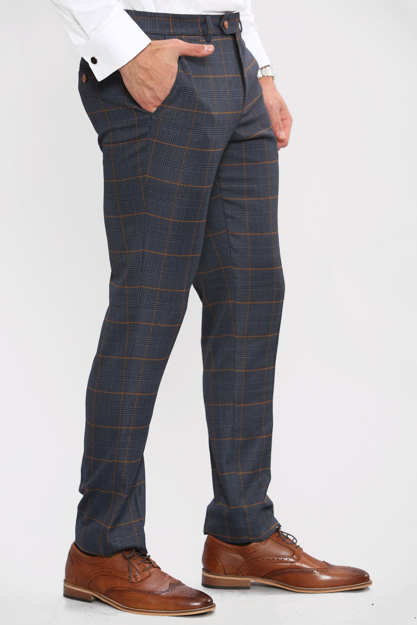 JENSON - Marine Navy Check Trousers