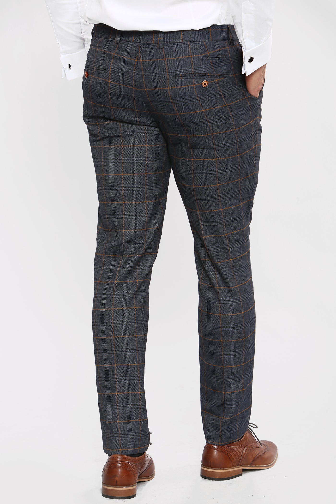 JENSON - Marine Navy Check Trousers
