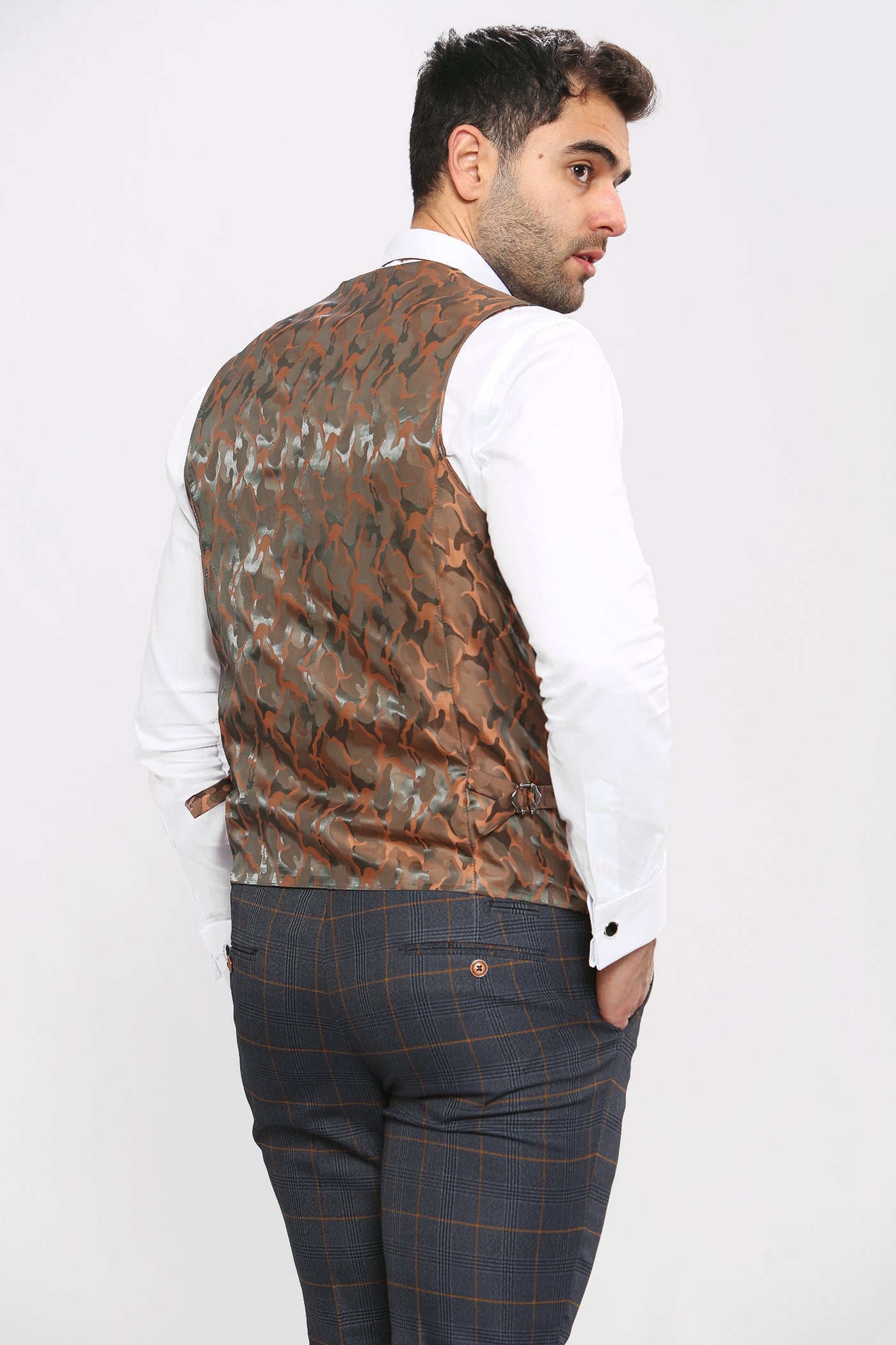 JENSON - Marine Navy Check Double Breasted Waistcoat