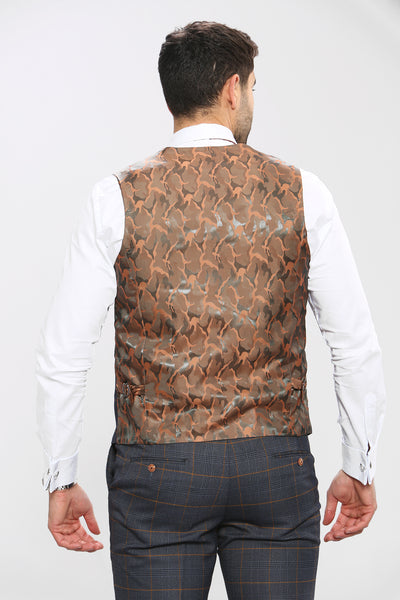 JENSON - Marine Navy Check Double Breasted Waistcoat