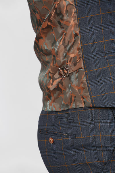 JENSON - Marine Navy Check Double Breasted Waistcoat
