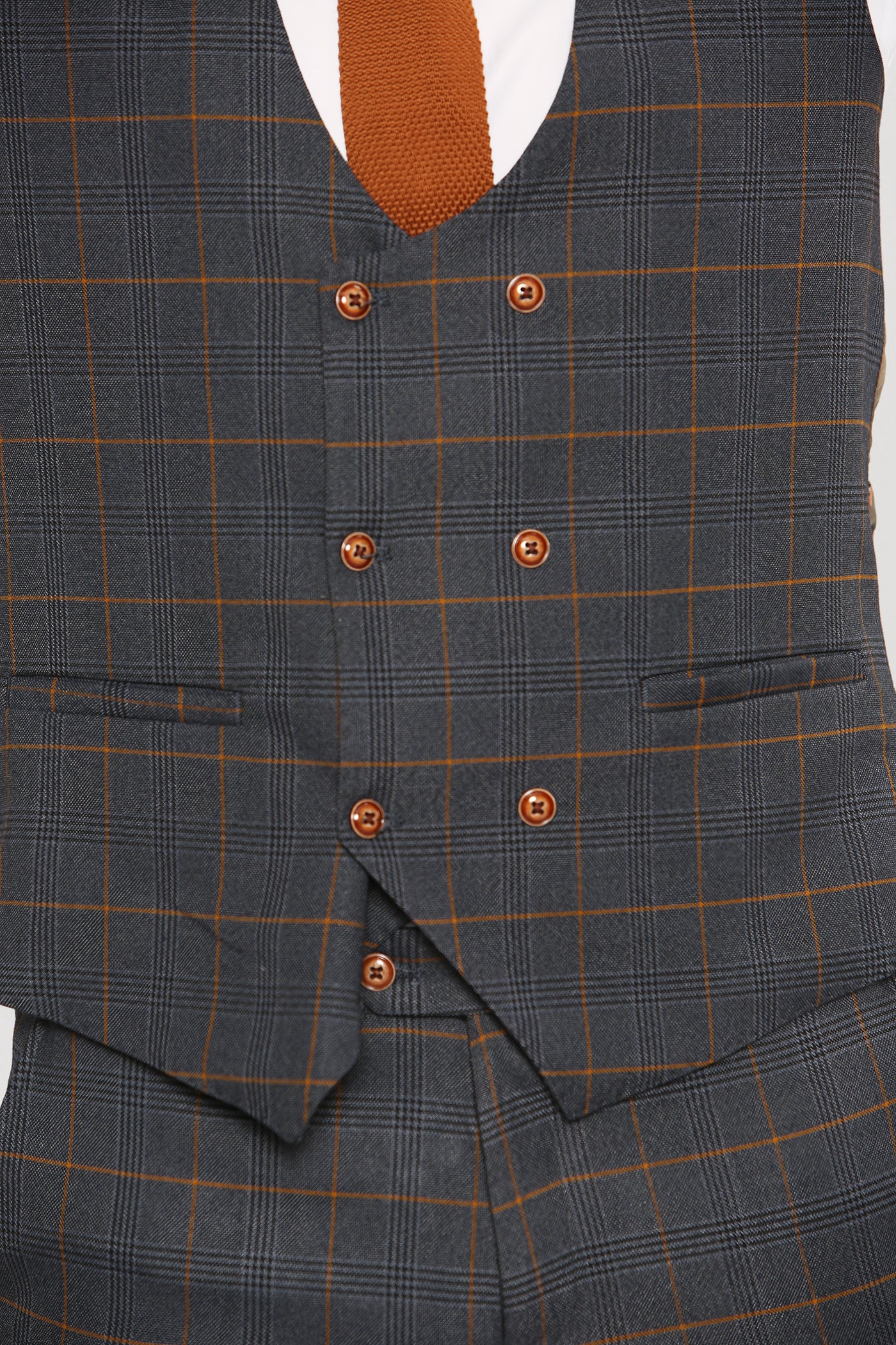 JENSON - Marine Navy Check Double Breasted Waistcoat