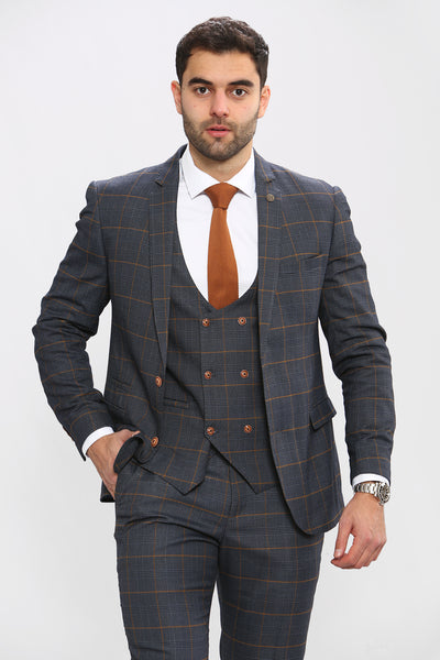 JENSON - Marine Navy Check Blazer