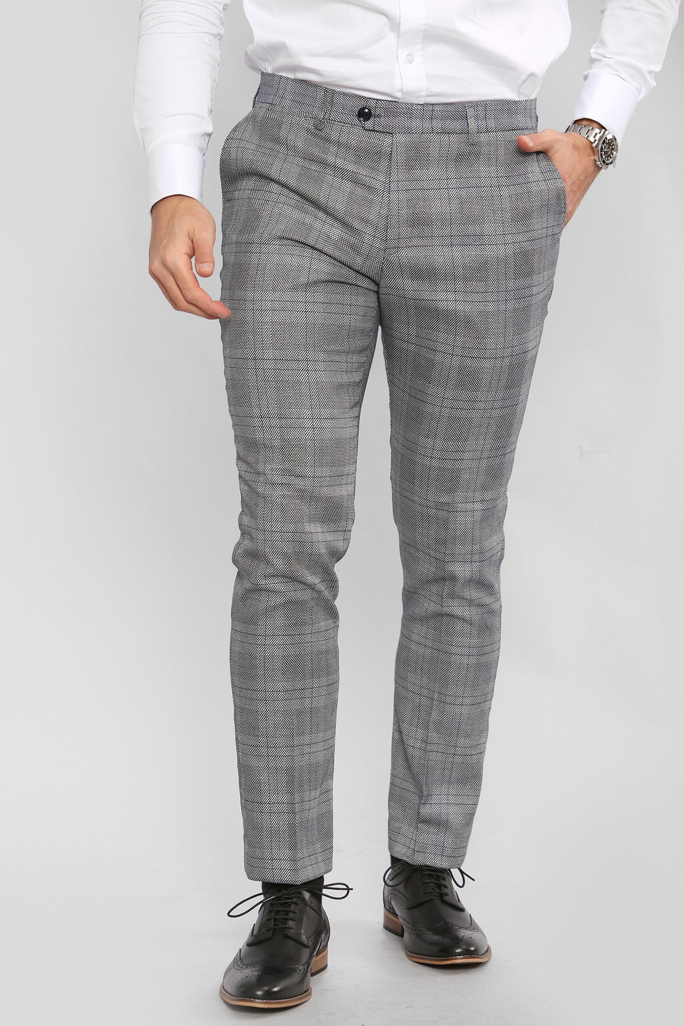 JERRY - Grey Check Trousers