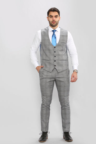 JERRY - Grey Check Single Breasted Waistcoat