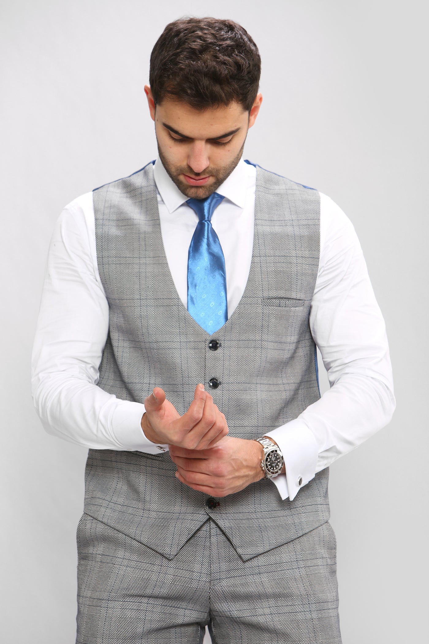 JERRY - Grey Check Single Breasted Waistcoat