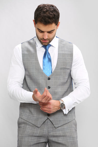 JERRY - Grey Check Three Piece Suit