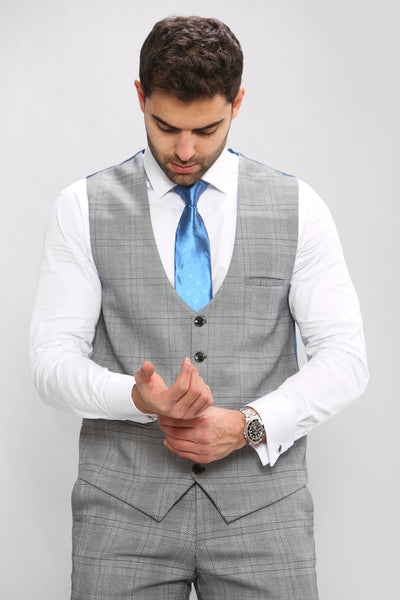 JERRY - Grey Check Single Breasted Waistcoat