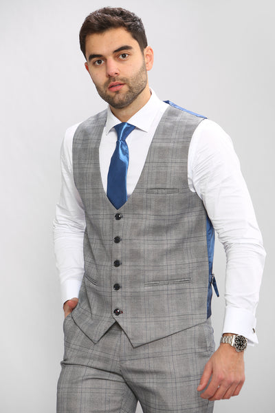 JERRY - Grey Check Single Breasted Waistcoat