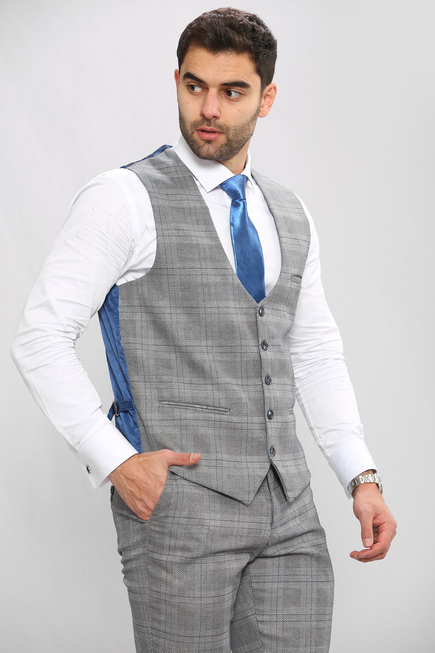 JERRY - Grey Check Single Breasted Waistcoat