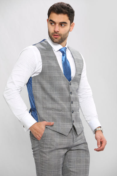 JERRY - Grey Check Single Breasted Waistcoat