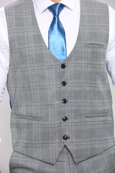 JERRY - Grey Check Single Breasted Waistcoat