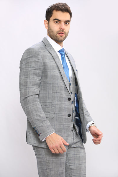 JERRY - Grey Check Three Piece Suit