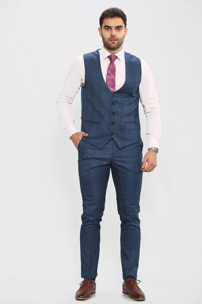 JERRY - Blue Check Three Piece Suit