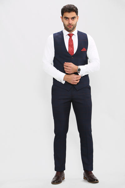 EDINSON - Navy Check Three Piece Suit