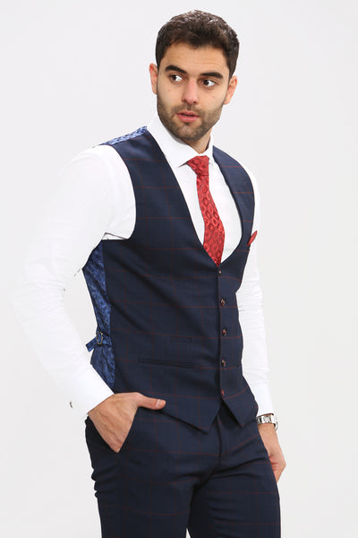 EDINSON - Navy Check Three Piece Suit