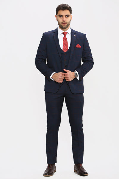 EDINSON - Navy Check Three Piece Suit