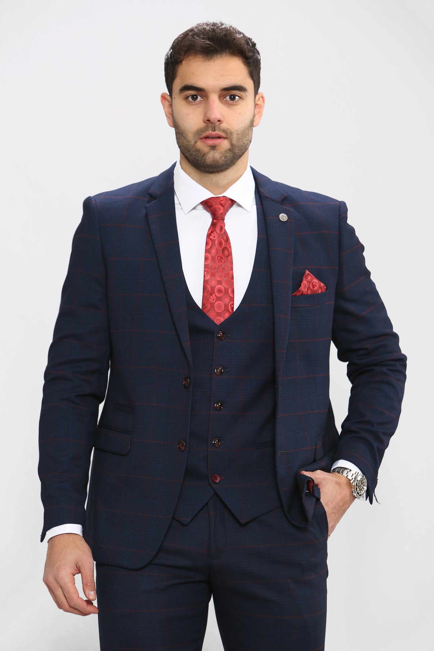 EDINSON - Navy Check Three Piece Suit
