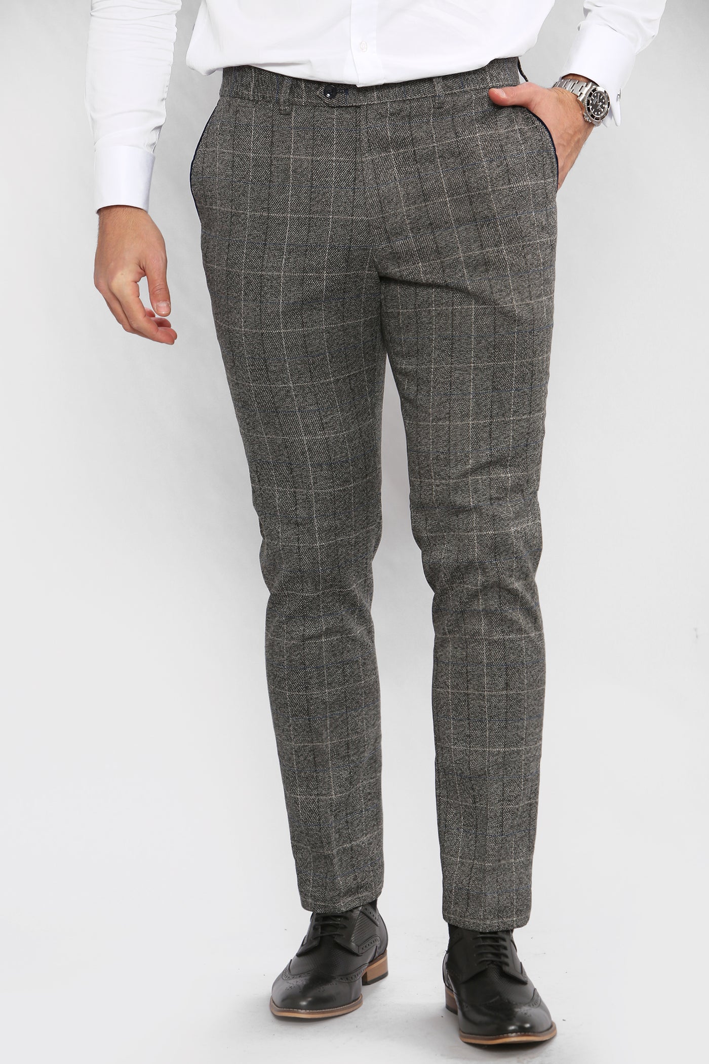SCOTT - Grey Tweed Check Three Piece Suit