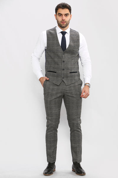 LEN SCOTT - Grey Tweed Check Waistcoat