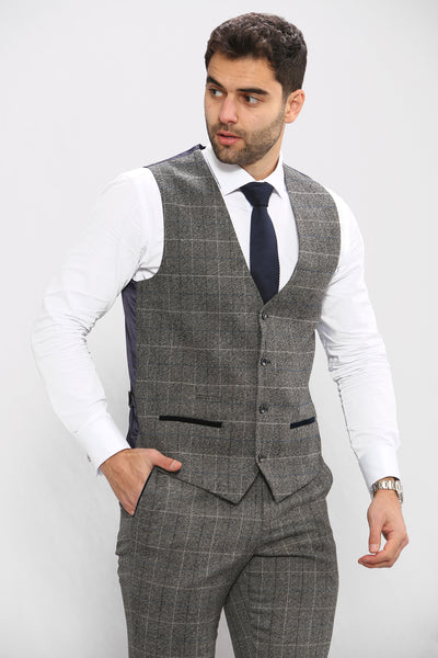 LEN SCOTT - Grey Tweed Check Waistcoat