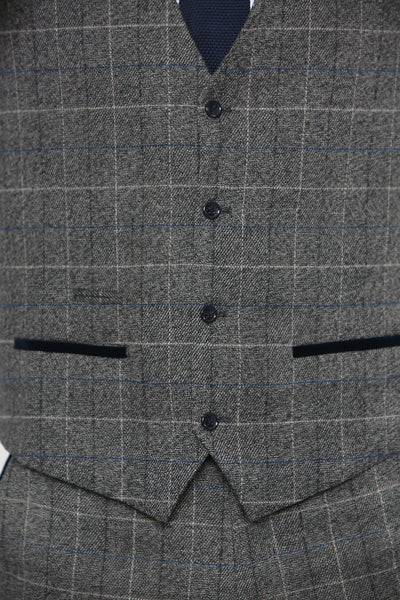 LEN SCOTT - Grey Tweed Check Waistcoat