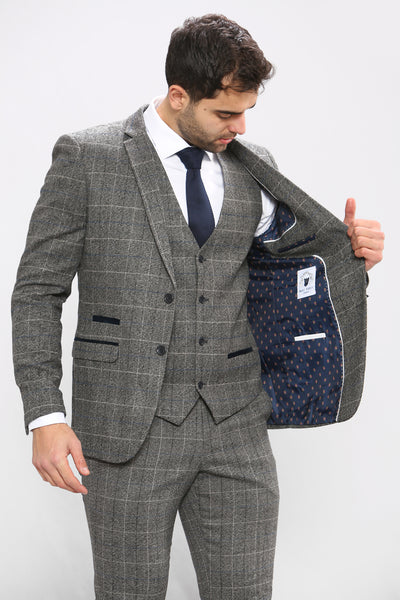 SCOTT - Grey Tweed Check Blazer