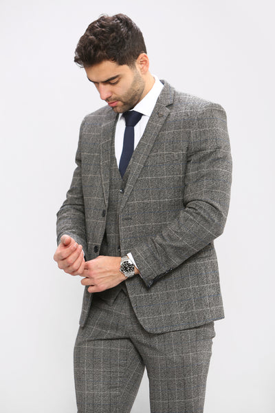 SCOTT - Grey Tweed Check Three Piece Suit