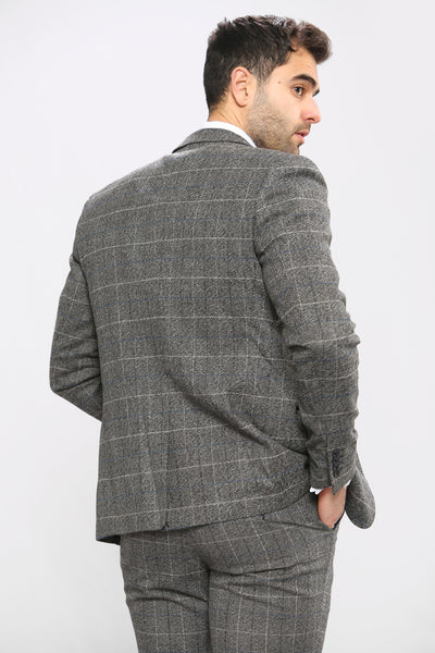 SCOTT - Grey Tweed Check Three Piece Suit