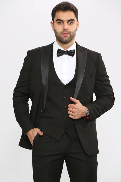 DALTON - Black Tux Lapel Diamond Blazer