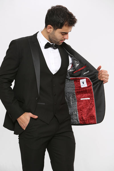DALTON - Black Tux Lapel Diamond Blazer
