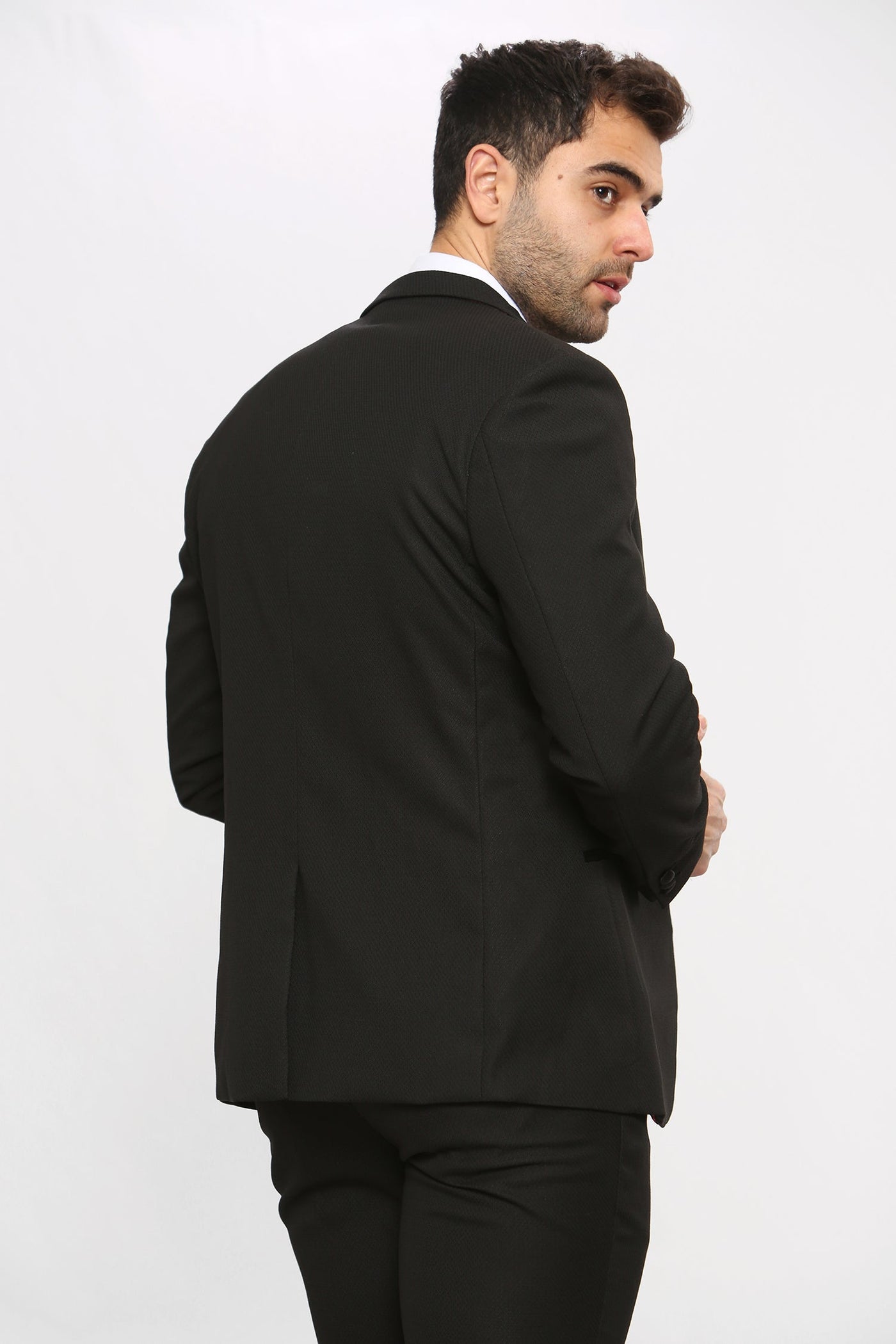 DALTON - Black Tux Lapel Diamond Three Piece Suit