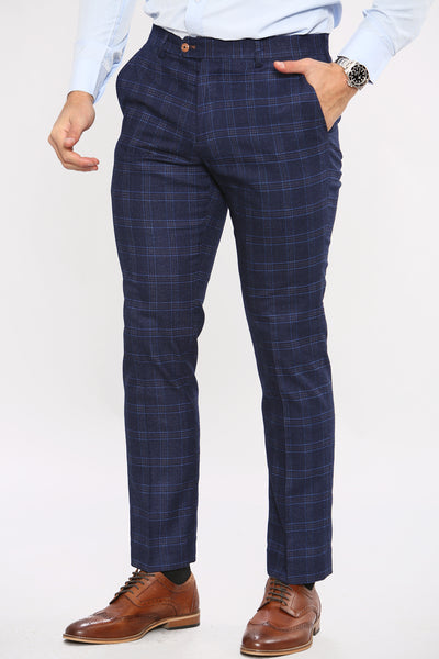 CHIGWELL - Blue Tweed Check Trousers