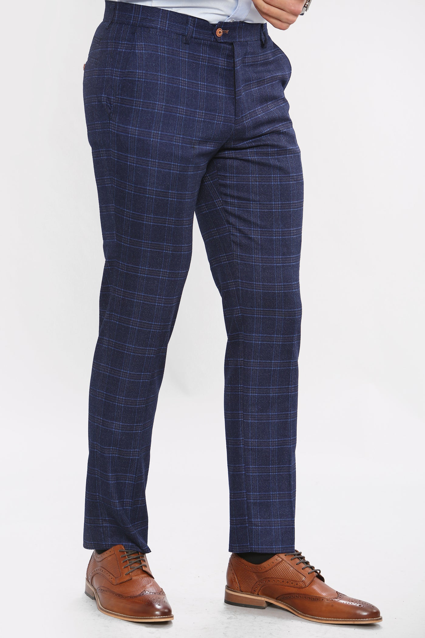 CHIGWELL - Blue Tweed Check Trousers