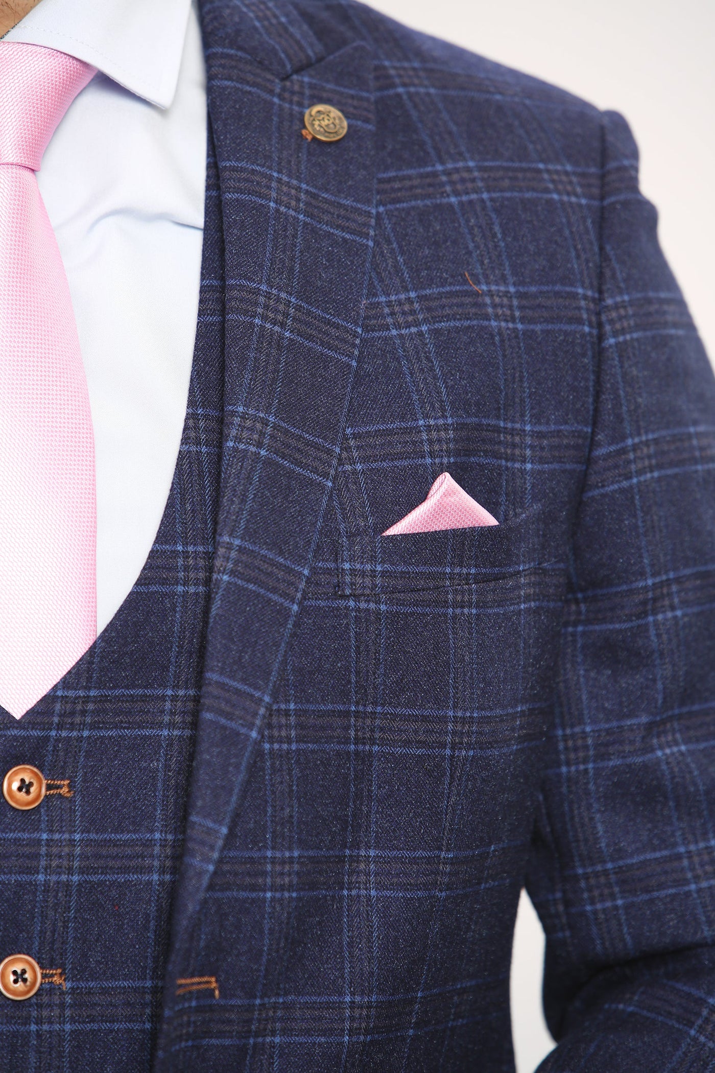 CHIGWELL - Blue Tweed Check Three Piece Suit