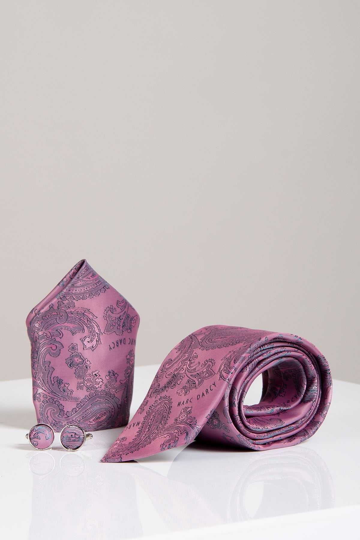MD PAISLEY - Baby Pink Paisley Tie, Cufflink and Pocket Square Set