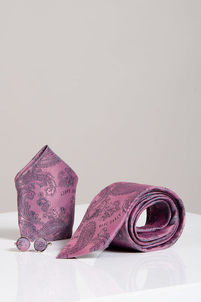 MD PAISLEY - Baby Pink Paisley Tie, Cufflink and Pocket Square Set