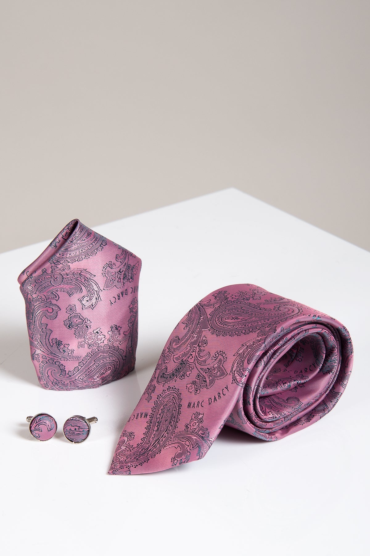 MD PAISLEY - Baby Pink Paisley Tie, Cufflink and Pocket Square Set