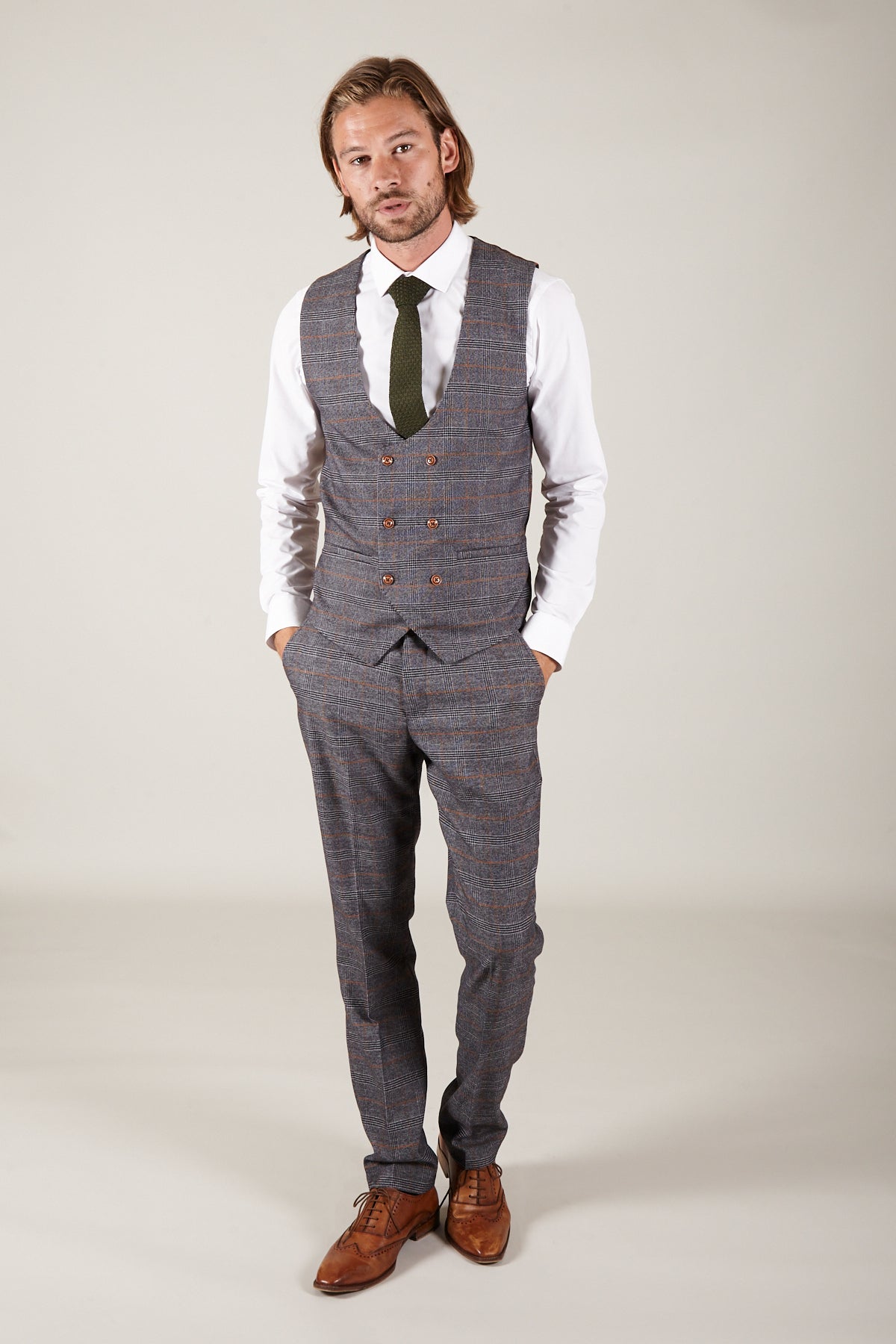JENSON - Grey Check Double Breasted Waistcoat